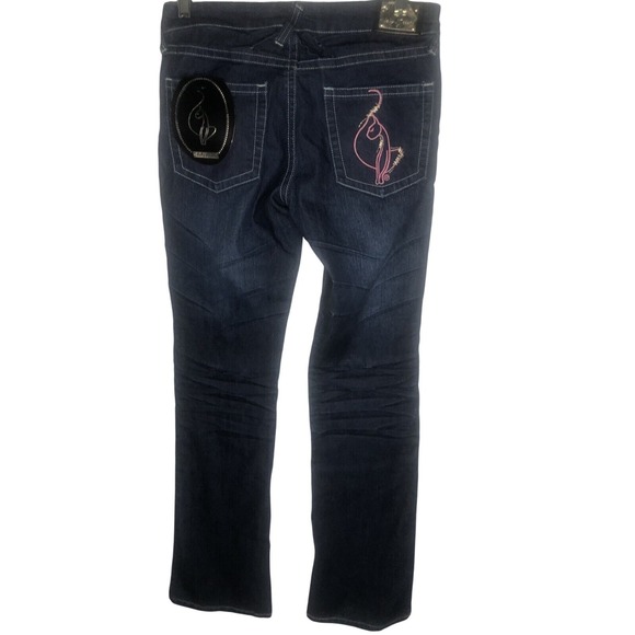 Baby Phat Jeans Women's Dark Wash Denim Embellished Pockets Straight Leg - Picture 7 of 11